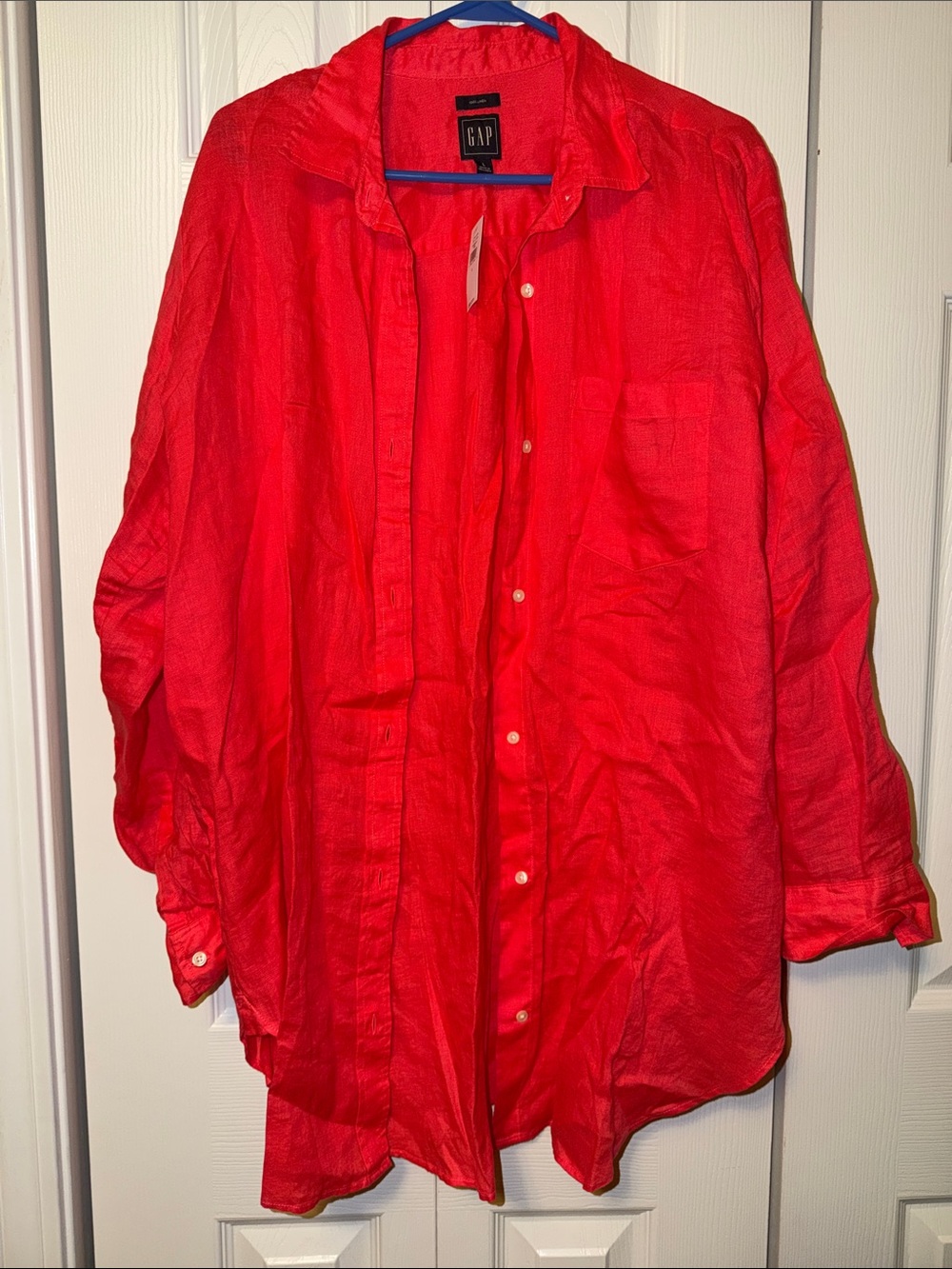 GAP 100% Linen Boyfriend Shirt Red Large